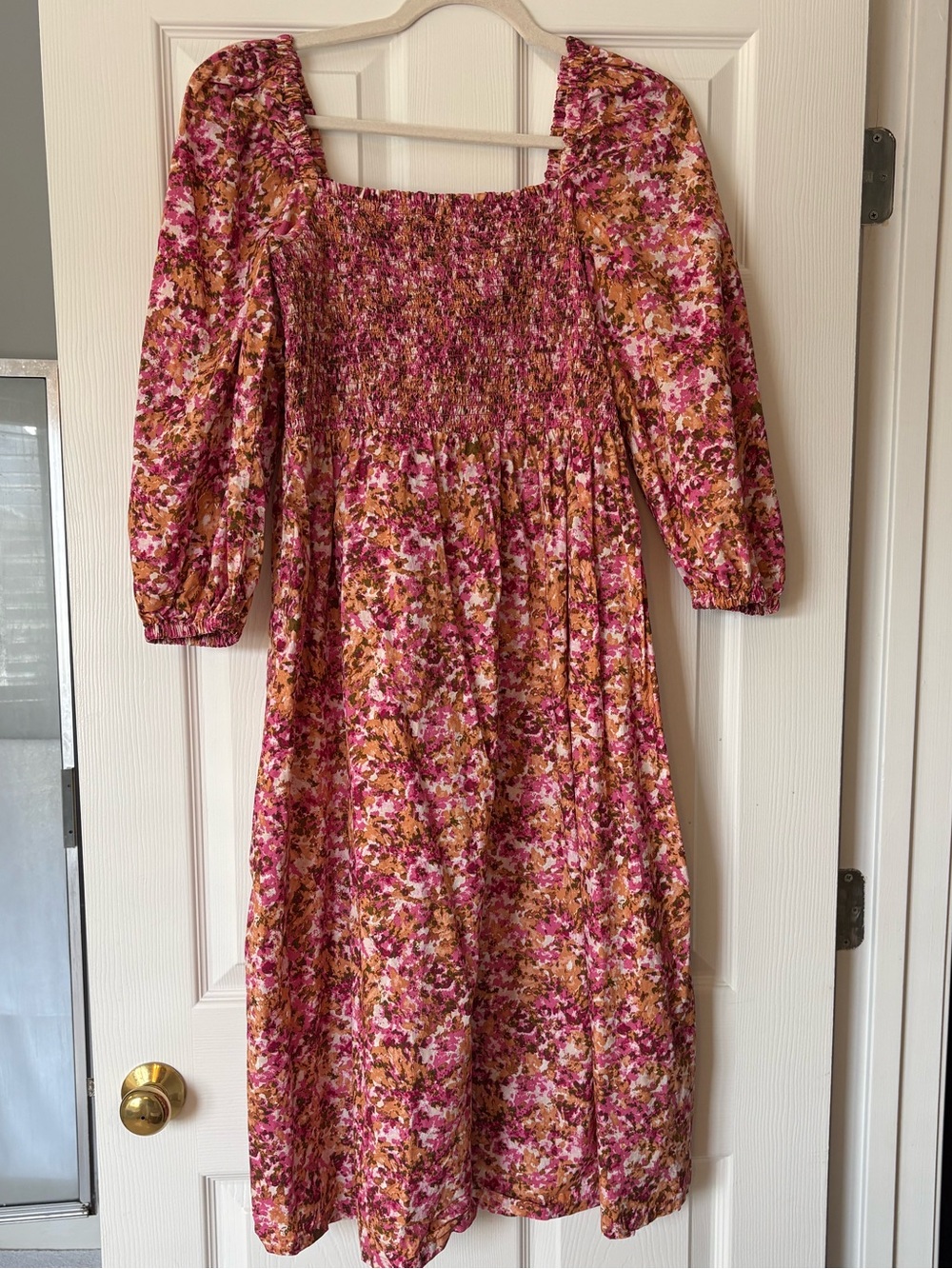 J. Crew smocked puff sleeve dress in faded floral